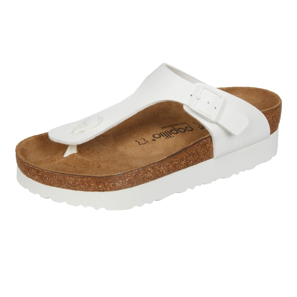 Birkenstock White Sandals with Adjustable Straps and Cork Footbed